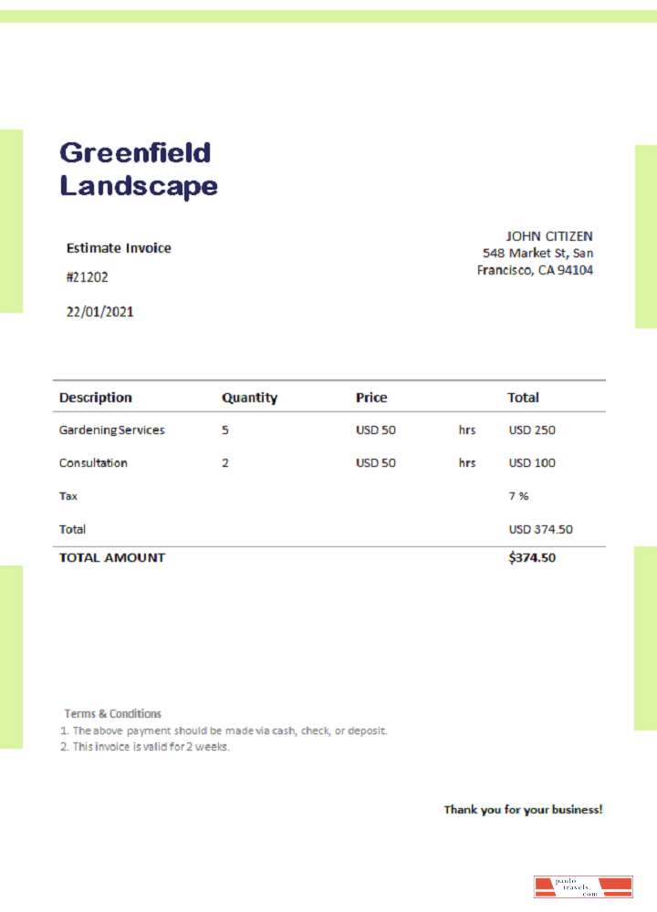 USA Greenfield Landscape invoice PSD template